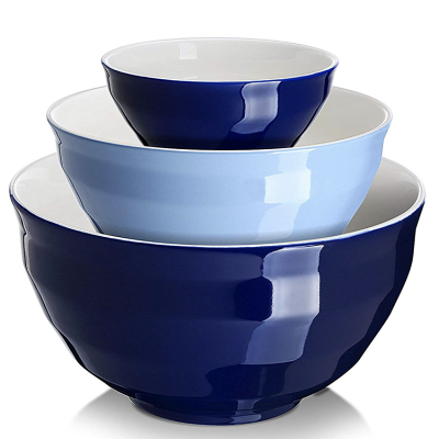 Custom creative design multiple sizes blue glazed porcelain salad fruit breakfast mixing bowl