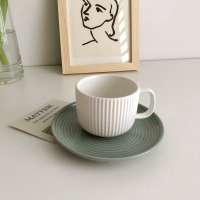 custom logo eco-friendly elegant matte white striped cheap bulk tea cups and saucers coffee ceramic cups