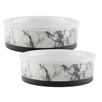 Nordic style pet feeder round marble sticker large ceramic cat dog food bowls drinking bowl