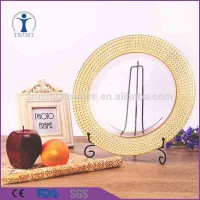 Wholesale decoration low price dessert plastic china restaurant round silver gold rim glass charger plates