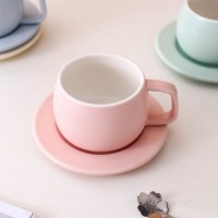 Amazon hot sale pink matte mini ceramic coffee milk tea cup and saucer for personal