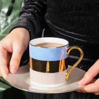 Turkish style high quality custom logo color gold handle design ceramic coffee tea cup and saucer