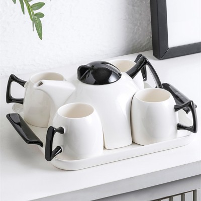 Japanese style new design family coffee tea pot 4 pcs cups elegant white porcelain tea set with filter