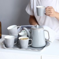 Elegant coffee ware new bone China coffee 6 cups saucers tea pot grey glazed ceramic tea set